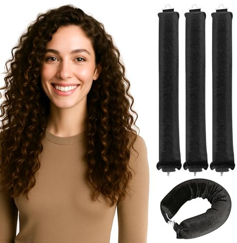 Lockenwickler 3er-Set – Heatless Overnight Curls für natürliche, voluminöse Wellen – Weiche Locken Samt-Haarroller mit Hakenverschluss – Schonend, biegsam & handgefertigt ohne Hitze (Schwarz)