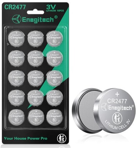 Enegitech CR2477 Lithium-Knopfzelle 3V​​ Hochkapazitäre Energiequelle für Uhren, Reiskochern & Angelrollen (15er-Pack)