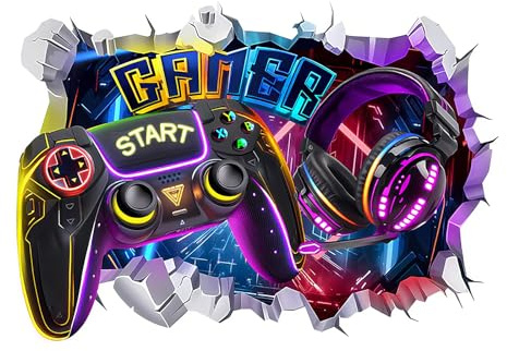 3D Gaming Wall Stickers Vibrant Video Game Controller Decals Gamer Room Man Cave Art Decorations Self-Adhesive Wall Stickers for Gaming Enthusiastic