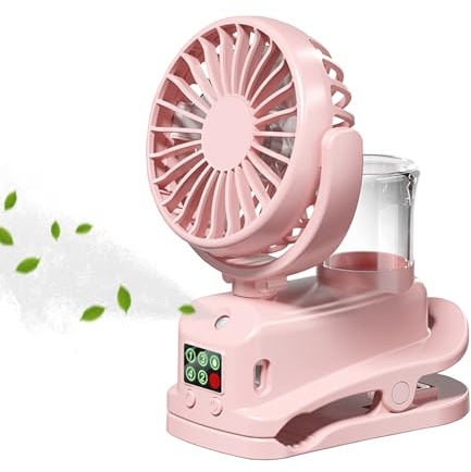 WUDEUI Mini Portable Clip on Misting Fan, USB Rechargeable Desk Fans, 4 Speed Adjustable Cooling Spray Fan for Summer Home Stroller Office and Outdoor