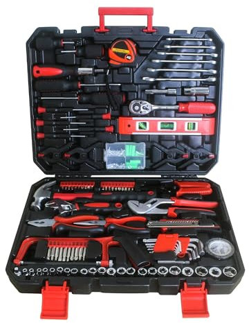 Mechanic Tool Set 238pcs - Auto Repair Tool Kit, Tape Measure, Hacksaw, Claw Hammer, and Plastic Toolbox Storage Case