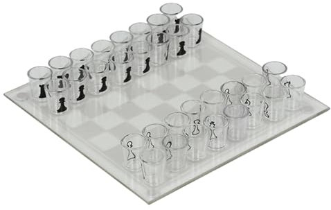 SunaOmni Set di Scacchi in Bicchierino Trasparente, Scacchiera in Vetro da 10x10 Pollici con 32 Pezzi di Scacchi Bicchierino, Set di per Bere, di Divertenti per Adulti, di scacc