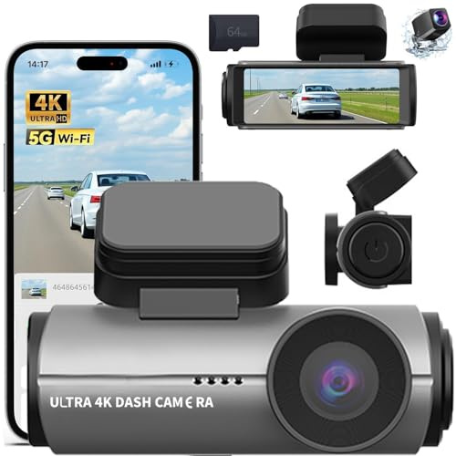 4K+1080P 5G WiFi Dual Car Camera, 2.99” Dashcam for Cars with FREE 64GB Card Included,Dual Car Camera Dashcam with Night Vision, WDR, 170° Wide Angle, G-Sensor, App Control, Loop Recording