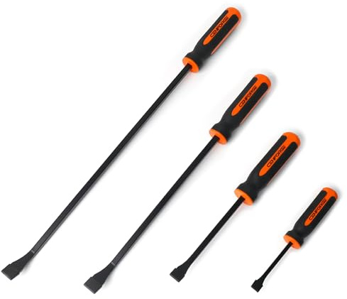 CENFORGE 4-Piece Heavy Duty Pry Bar Set (20 cm, 30 cm, 45 cm, 60 cm) – Mechanic’s Striking Pry Bars with Thicker Strike Cap & Angled Tip – Forged Steel Automotive & Demolition Tools