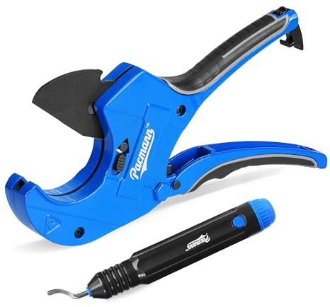 Pacmann PVC Pipe Cutter, Up to 2-1/2, Ratchet Pipe Cutter Heavy-Duty, Pex Cutting Tool for Cutting PEX, PVC, PPR Plastic Hoses and Plumbing Pipe with Deburring Tool