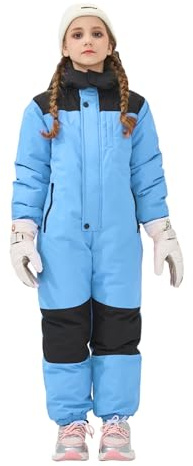 Owntop overall för barn – lätt snöoverall för flickor pojkar, vattentät vindtät skiddräkt för barn med avtagbar huva, tjock varm skidoverall, 98–128 cm, unisex, blå, 104 cm