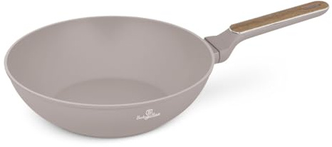 Berlinger Haus Wok-Pfanne mit Titanbeschichtung und Glasdeckel, 28 cm, Taupe, Nordic Collection, antihaftbeschichtet, für alle Herdarten, langlebig und stilvoll