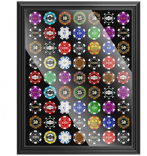 Silipull 63 Pokerchip-Vitrine, 50,8 x 40,6 cm, Poker-Chip-Halter für 39/40 mm Wandhalterung oder Tisch-Display-Rahmen für Sammler, Souvenir, Geschenk