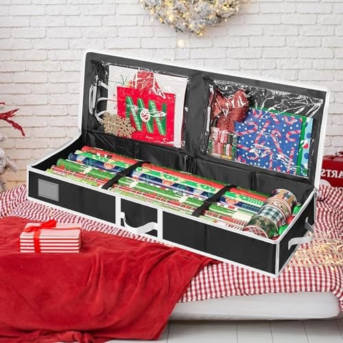 Geschenkpapier Aufbewahrung, Aufbewahrungstasche Für Geschenkpapier 104*36*16 CM, Geschenkpapier Aufbewahrungstasche Organizer, 600d Oxford Für Weihnachten Geburtstag Geschenkpapierrollen Zubehör,Schw