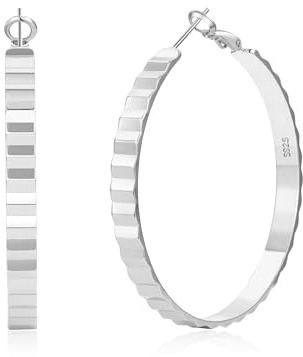 Senteria Creolen Silber 925 Damen 5MM breite Hypoallergene Creolen Silber leichte Ribbed Ohrringe Silber 925 Schmuckgeschenk 30MM
