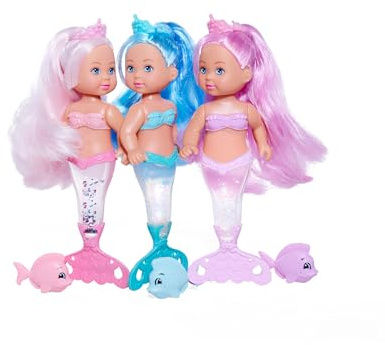 Simba Evi Love Mermaid - bewegliche Puppe (14 cm) mit Flosse die beim Schütteln glitzert, Farbauswahl zufällig, ab 3 Jahren