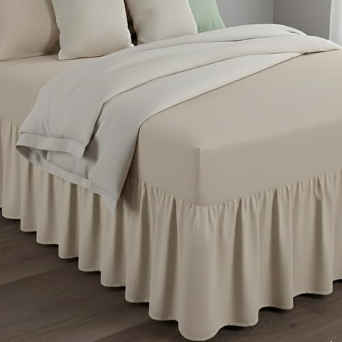 Bronwen Mathew Fitted Valance Sheet Extra Deep Bed Skirt Super King Valance Sheets Soft Brushed Microfiber Easy Care Non Iron (SuperKing, Linen)