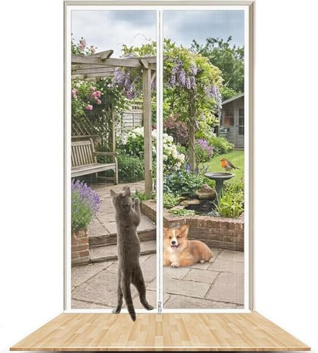Cat Screen Door for Indoor Cats, Reinforced Mesh Door Screen with Zipper, Pet Screen Door to Keep Cats In, Cat Proof Door Screen for Doorway, Durable Pet Mesh Screen, Easy Install Fly Screen(90x203cm)