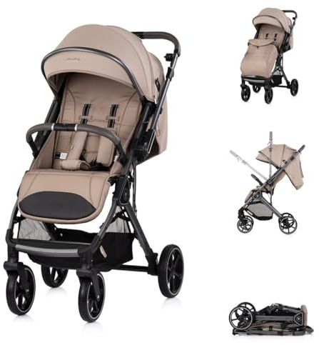 Chipolino Kinderwagen Omnia RU-Räder, klappbar, Stoßdämpfer, Sonnendach, Fußsack hellbraun