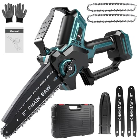 8-Zoll Kettensäge für Makita 18V Akku, Automatischer Öler, Bürstenlose Elektrische Astsäge, Mini-Kettensäge zum Holzschneiden Gartenscheren Astschere Holzschneidenz