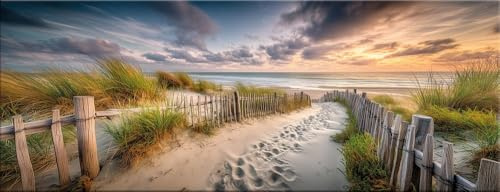 artissimo Glasbild 80x30 cm Bild Strand Sonnenuntergang am Strand AG5733A – Meerbild aus Glas, maritimes Wandbild Querformat, Wanddeko modern
