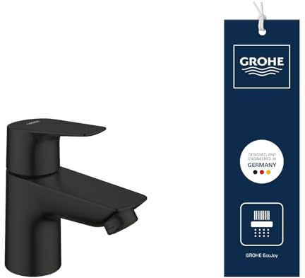 GROHE StartEdge, Waschtischarmatur klein, wassersparend (Wasserhahn für das Bad, Badarmatur mit 3in1 Werkzeug, 11cm hoch, einfache Installation am Waschbecken), mattschwarz, 1059632431