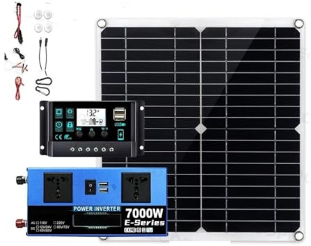 Convertisseur Puissance Kit Système Solaire 7000W avec Panneau 300W + Contrôleur 100A + Onduleur 12V/24V À 110V/220V pour Maison/RV/Camping(110V Solar kit)