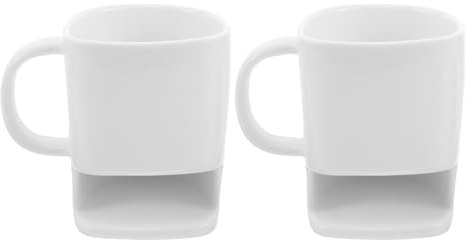 HOMOBABE Lot de 2 Tasses en Céramique Blanche 225ml avec Porte-biscuits Intégré pour Petit-déjeuner à Domicile, Design Moderne et Durabilité