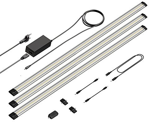 parlat LED Unterbau-Leuchte Siris, Touch-Dimmer, flach, je 90cm, je 963lm, warm-weiß, 3er Set