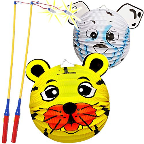 alles-meine.de GmbH 4 TLG. Set: 2 Laternen/Lampions + 2 LED Laternenstäbe - Hund - Löwe - Bär - für Kinder - Papierlaterne aus Papier - Lampe - Laternen Lampions - Kerzen Kerze..