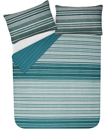 Sleepdown Duvet Cover Set - Teal - Textured Stripe - Reversible Quilt Cover Easy Care Bed Linen Soft Cosy Bedding Sets with Pillowcases - Super King (260 cm x 220 cm)