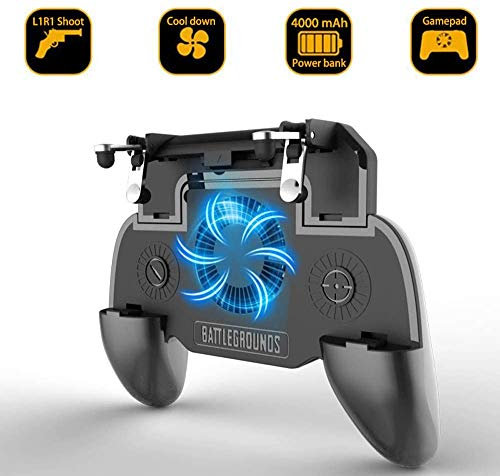Leton Manette de Jeu Mobile PUBG Contrôleur de Jeu Mobile Joystick Gamepad avec L1R1 Déclencheurs 4000 mAh Power Bank Fan Cooling Téléphone Manettes Ajustable pour 4.7-6.5 Pouces Android/iOS