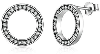 Kamise Ohrstecker Silber 925 Damen, 925 Sterling Silber Kreis Ohrstecker Ohrringe, Klein Round Stecker Ohrringe mit Zirkonia, 11mm Hypoallergen Knorpel Percing Ohrring, Schmuck für Mädchen Kinder
