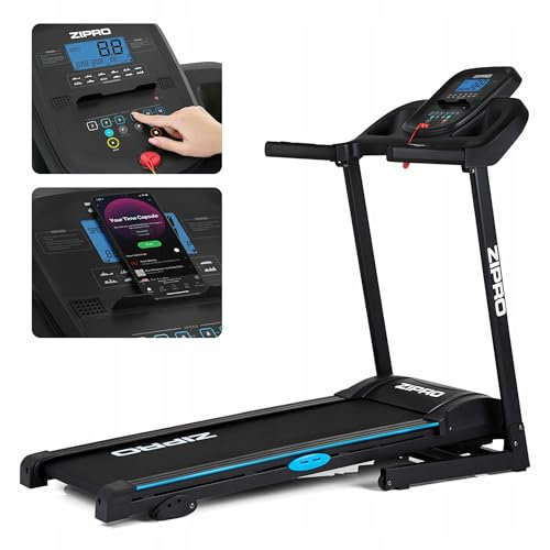 Zipro Laufband mit Steigung Tekno, Treadmill für Zuhause bis 14km/h, Walking Pad 120kg, Laufgerät 1.5-2.5 PS Motor, Steigung, LCD Display, Holder