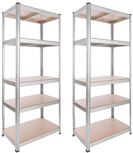 Arebos Schwerlastregal 2er Set | 180x75x45 cm | 875kg Tragkraft | 5 MDF-Platten | Einfache Montage durch Stecksystem Regal Lagerregal Kellerregal Steckregal Werkstattregal verzinkt