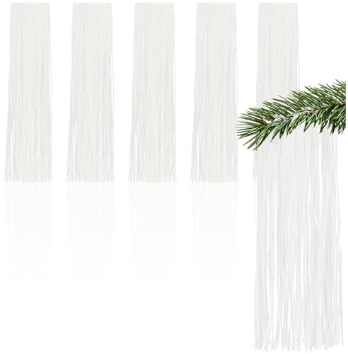 com-four® 5X Lametta - Weiße Girlande für Weihnachten - Christbaumschmuck für den Tannenbaum - Vorhang mit Glatten Fäden (Weiß - 05 Stück)