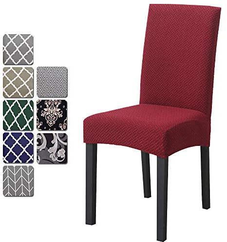 O'woda 6 Stück Universal Stretch Stuhlhussen, Jacquard Husse, Abnehmbare Waschbar Stuhlbezug, Stretch Stuhlbezug Moderne für Bankett Deko und Hochzeit Partys (Weinrot)