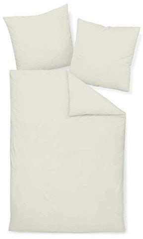 Traumschlaf Uni Mako-Satin Bettwäsche im Set 100% Baumwolle mit Reißverschluss 240x220 cm + 2X 40x80 cm, Ecru