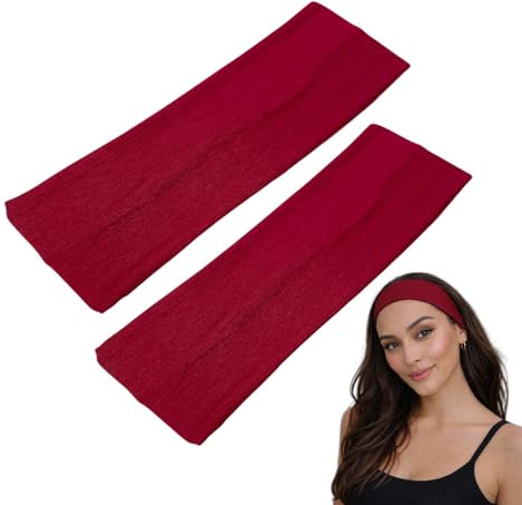 WESTEND CHOICE 7 cm breite Stirnbänder, einfarbig, dehnbar, Uni, Kylie-Stirnband, Bandeau-Stirnbänder für Damen und Herren, weiches Yoga-Stirnband (Burgunderrot)