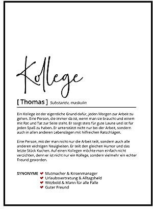 Kollege Definition, Personalisiertes Poster, Geschenk, Geburtstag, Abschied, Arbeit, Danke sagen, Wörterbuch