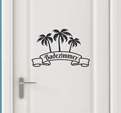 tjapalo® a177 Türschild Badezimmer selbstklebend Türaufkleber Badezimmertür Fliesenaufkleber Bad Wandtattoo Palmen Aufkleber, Größe: B80 x H58cm, Farbe: dunkelgrau