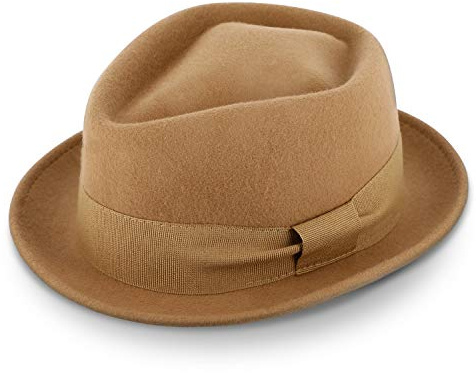 fiebig Medlock Pork Pie Diamond mit Ripsband | 100% Wollfilzhut für Damen und Herren | Angenehm leichter Sitz im Sommer und Winter | Wollfilzhut Made in Italy