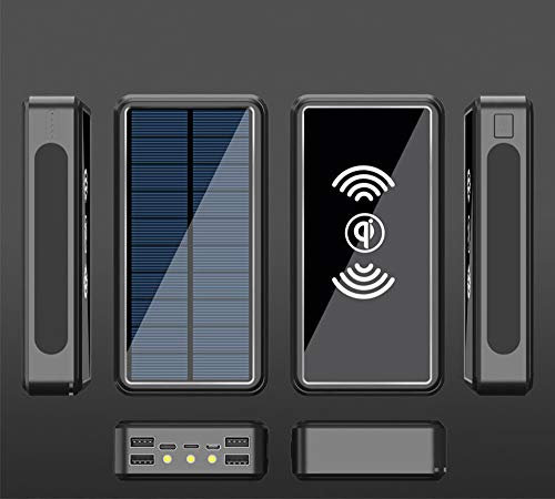 YW Solar Power Bank 100000Mah Chargeur De Secours Portable Powerbank, Batterie Externe Haute Capacité avec Indicateur D'état LED, pour Iphone, Android, Divers Modèles,Noir