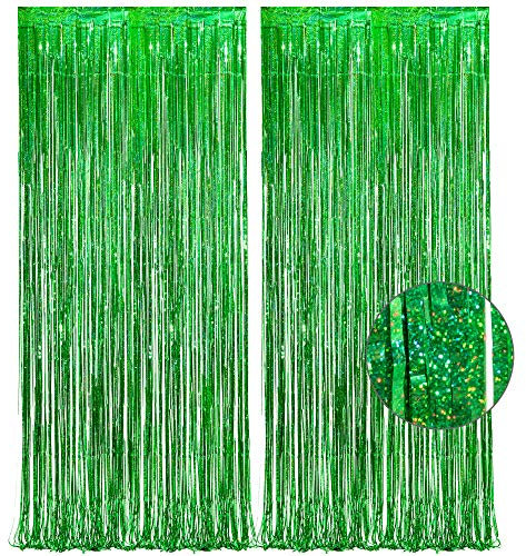 Lametta Vorhang Grün Glitzer - GREATRIL Party Vorhänge Foto Hintergrund Luftschlangen Dekoration für Dschungel Minecrafts Hawaii Aloha Lion Dino Fussball Traktor Geburtstag St Patrick's Day Deko