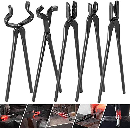 Schmiedezangen Werkzeugset für Amboss Messerherstellung Set - Flache, quadratische Backen, Bolzen, Klinge, Wolfsbacken (5 Zangen)