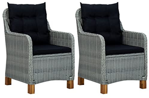 vidaXL 2X Gartenstuhl mit Kissen Gartenmöbel Gartensessel Stuhl Sessel Stühle Rattansessel Essstuhl Balkon Terrasse Poly Rattan Hellgrau