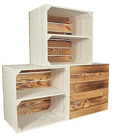 CHICCIE 3 Set Weinregal Wino aus Holz - Greta Weiß 1x Regal Holzkiste