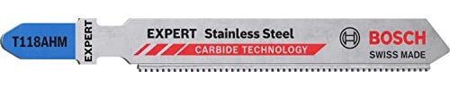 Bosch Professional 3x Lames de scie sauteuse Expert 'Stainless Steel' T 118 AHM (pour Tôles en acier inoxydable, Longueur 83 mm, Accessoire Scie sauteuse)