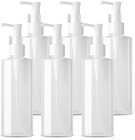 TIANZD 6 Pièces Ovales Transparent Flacon Vide PET 150ml Pompe Cosmétique Bouteilles Vides Pompe Doseuse avec Clip Pour Cosmétique Une Utilisation Savon Lotion Gel Huile essentielle