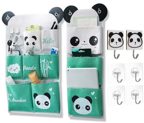 pandaonly Aufbewahrungstasche Hängend Wasserdicht, 2 STK Hängende Tasche Leinen Baumwollgewebe Hängende Aufbewahrungstasche Klein mit 6 Klebehaken für Kinderzimmer Badezimmer Tür Küche