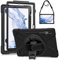 Gerutek Funda Anticaída para Samsung Galaxy Tab S9 FE+ Plus/S9+ Plus/S8 Plus/S7 Plus/S7 FE 12.4, Carcasa Rugosa con Protector Pantalla, Soporte Giratorio, Correa de Mano/Hombro, Portalápices, Negro