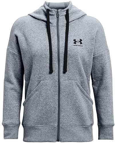 Under Armour Felpa con Cappuccio in Pile Rival con Zip Intera Top, Grigio/Nero, XS Donna