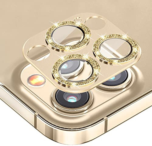 Diruite 2-Stück Kamera Linse Schutzfolie Kompatibel mit iPhone 13 Pro/Pro Max, Glas Aluminium Rand [Glitter Diamonds] Kamera Linse Displayschutz für iPhone 13 Pro/Pro Max Kameraschutz-Gold