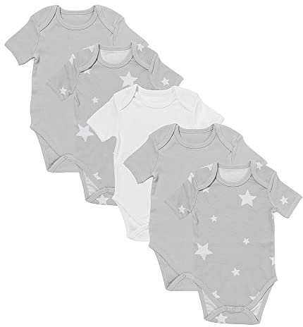 schlummersack Kurzarm Baby Body Set 100% Bio Baumwolle Sterne grau Größe 68 3-6 Monate | 5 Stück Body Baby Junge - Sommer Babybody Kurzarm Bio Baumwolle | Baby Bodys Jungen, Bodys Baby Jungen Pack