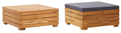 vidaXL Akazienholz Massiv Gartentisch Hocker mit Kissen Couchtisch Beistelltisch Gartenhocker Sitzhocker Fußhocker Fußbank Gartenmöbel